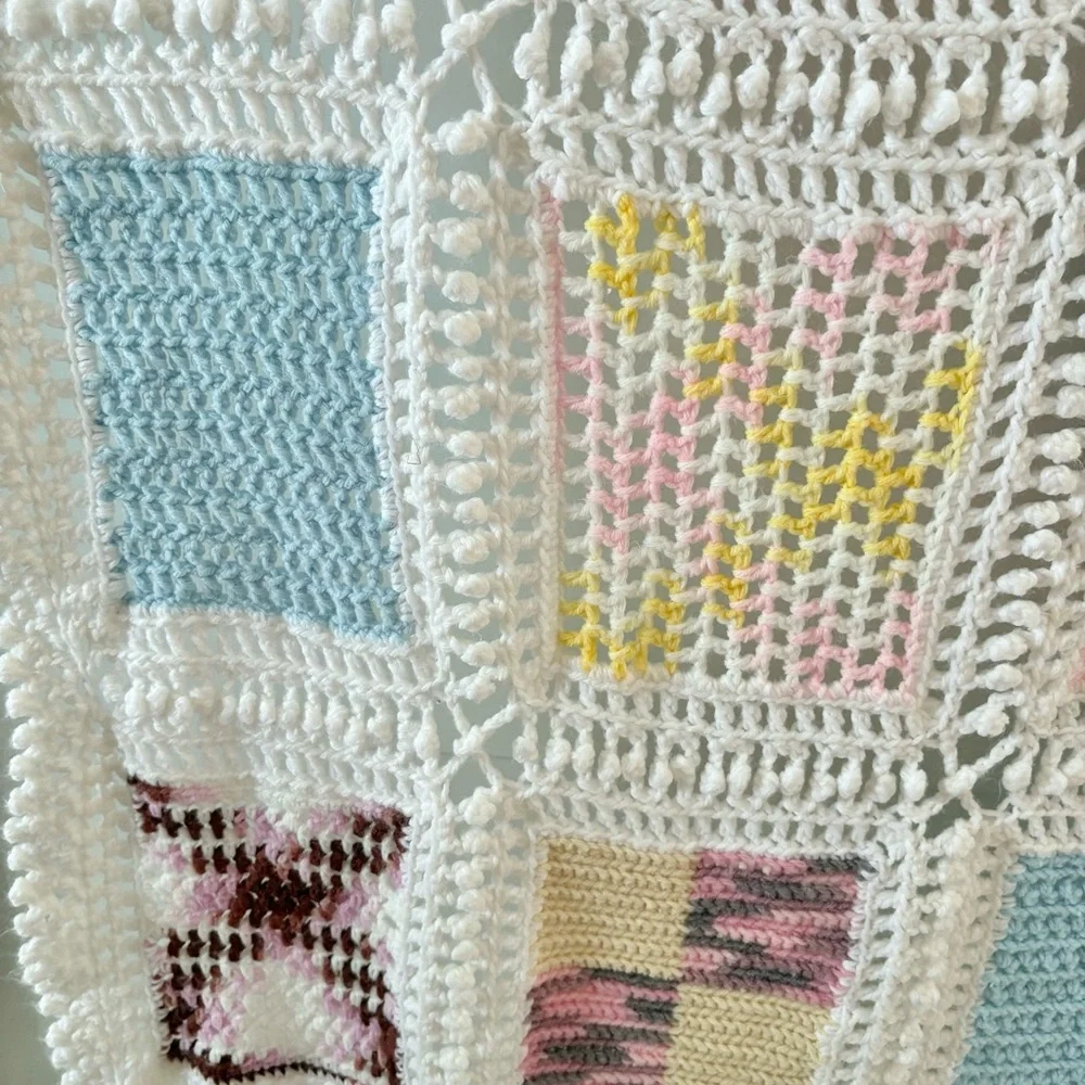 Vintage Handmade Granny‎ Square Crocheted Baby Blanket